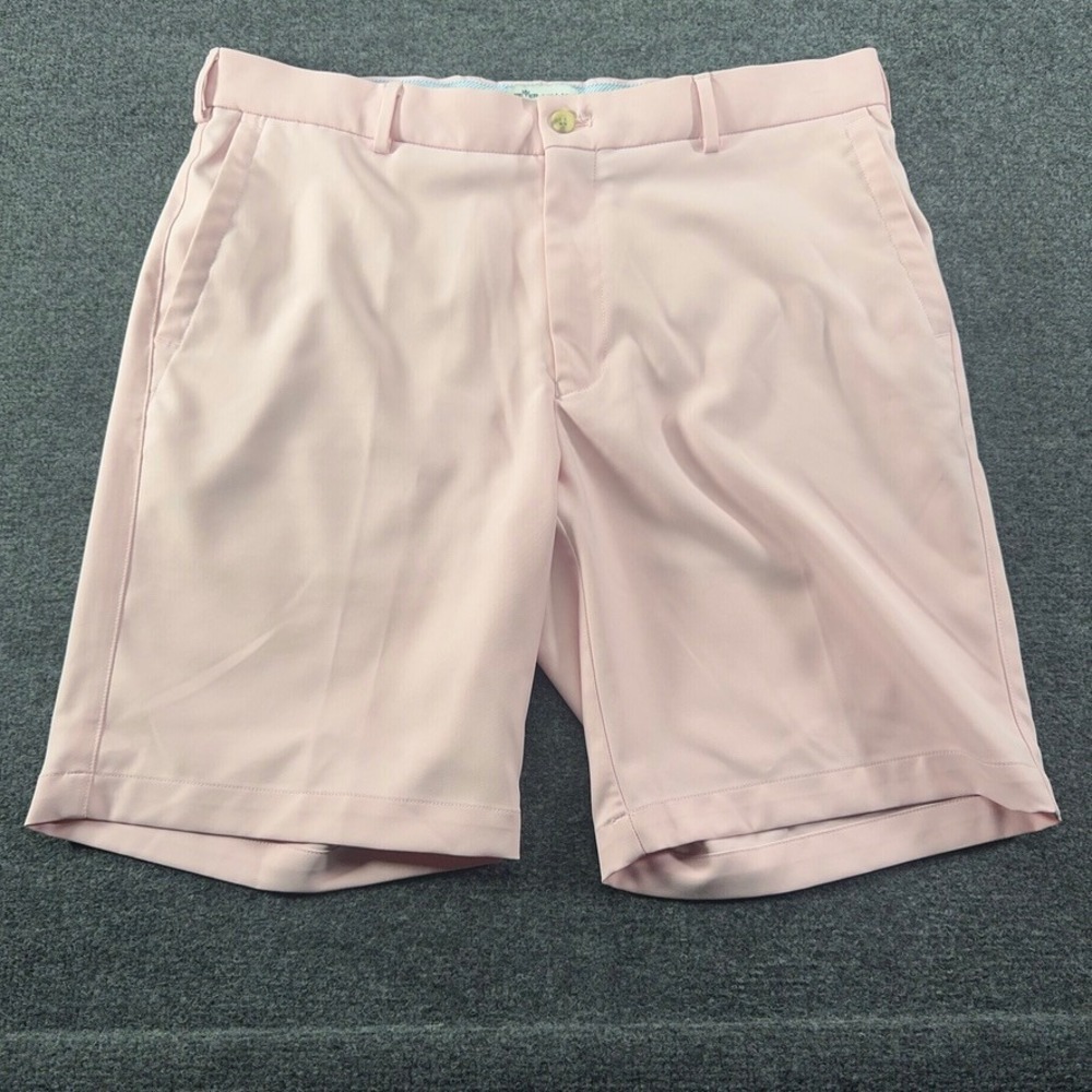 Peter Millar Mens Pink Performance Golf Shorts Size 35 Flat Front Polyester